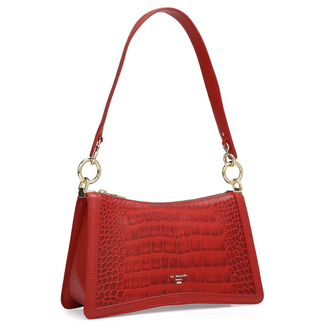 Small Croco Leather Baguette - Red