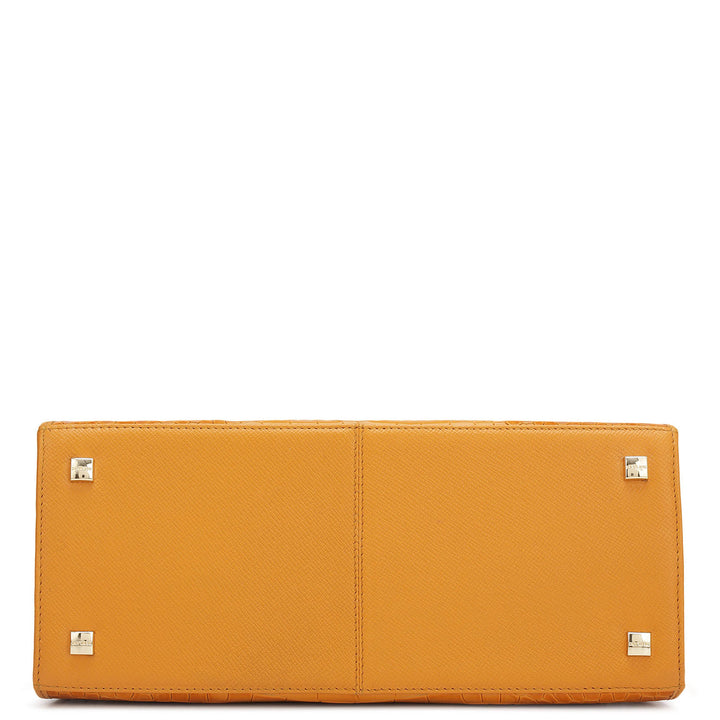 Medium Croco Leather Satchel - Flame