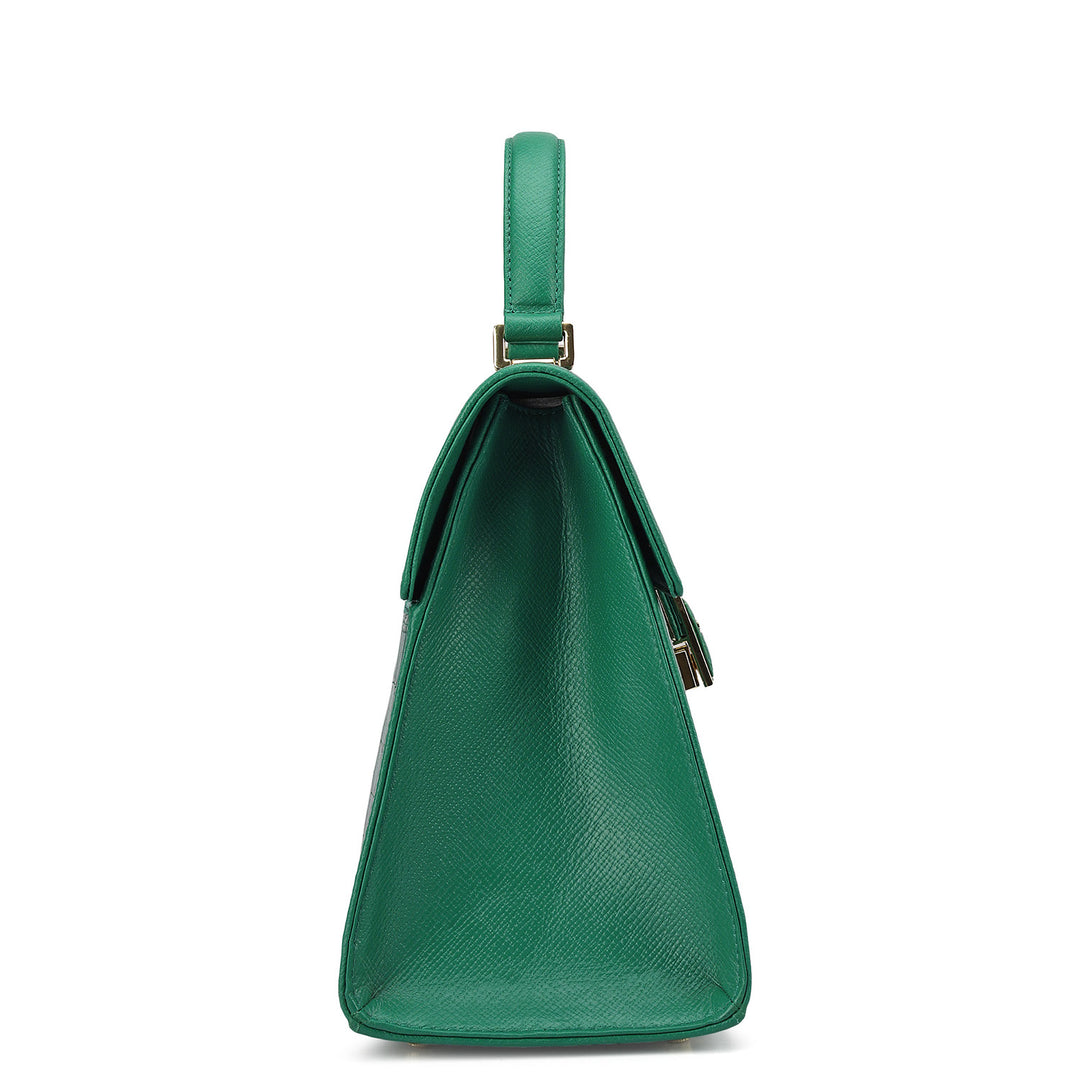 Medium Croco Leather Satchel - Emerald Green