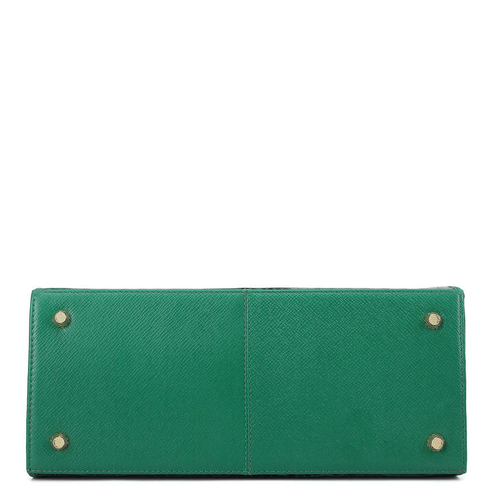 Medium Croco Leather Satchel - Emerald Green