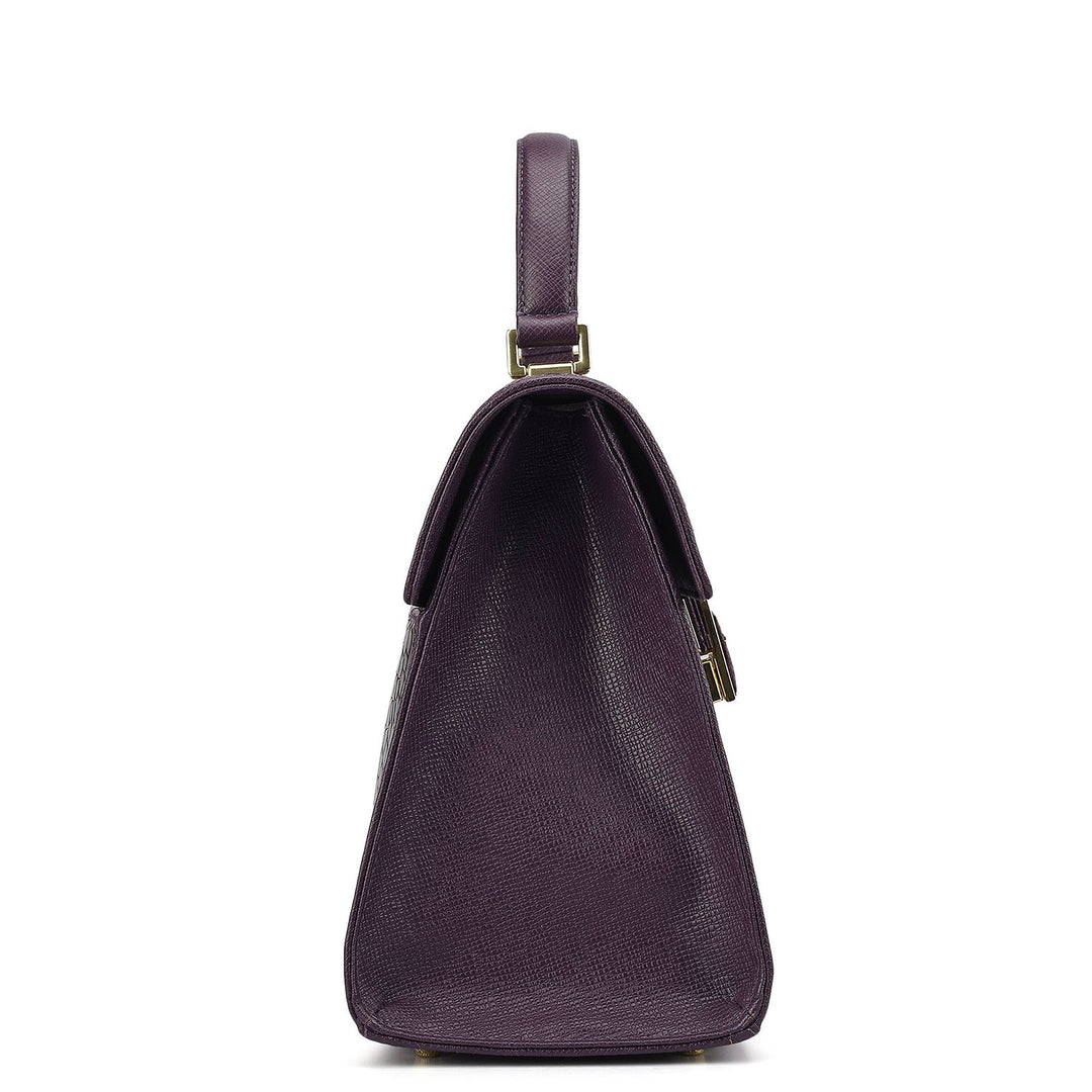 Medium Croco Leather Satchel - Grapevine