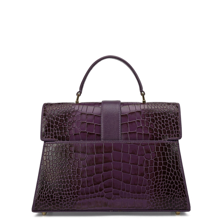 Medium Croco Leather Satchel - Grapevine
