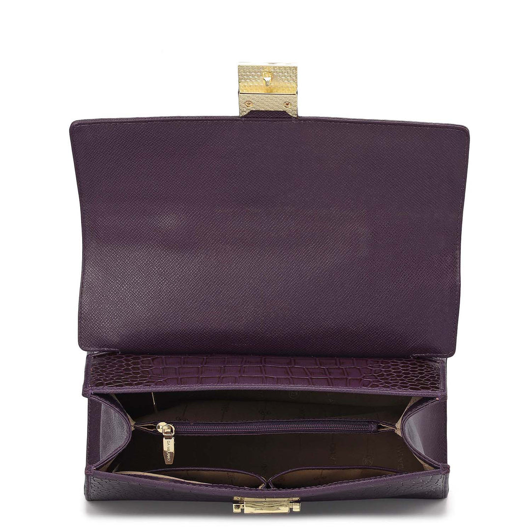 Medium Croco Leather Satchel - Grapevine