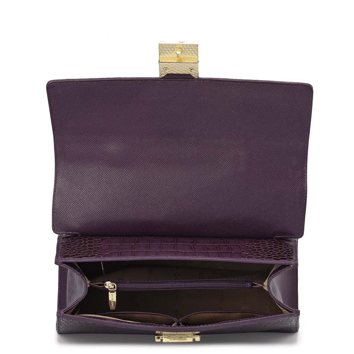 Medium Croco Leather Satchel - Grapevine