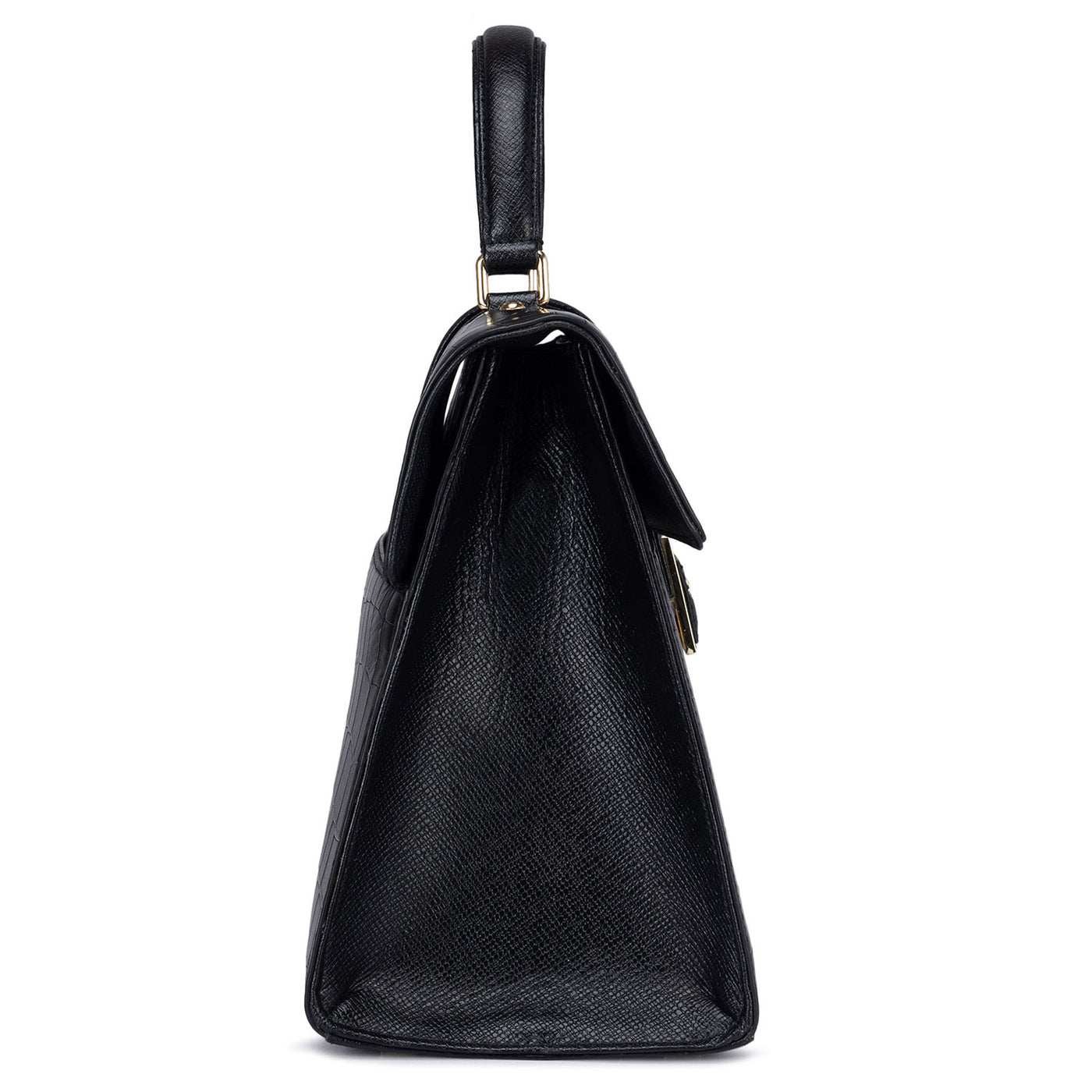 Medium Croco Leather Satchel - Black