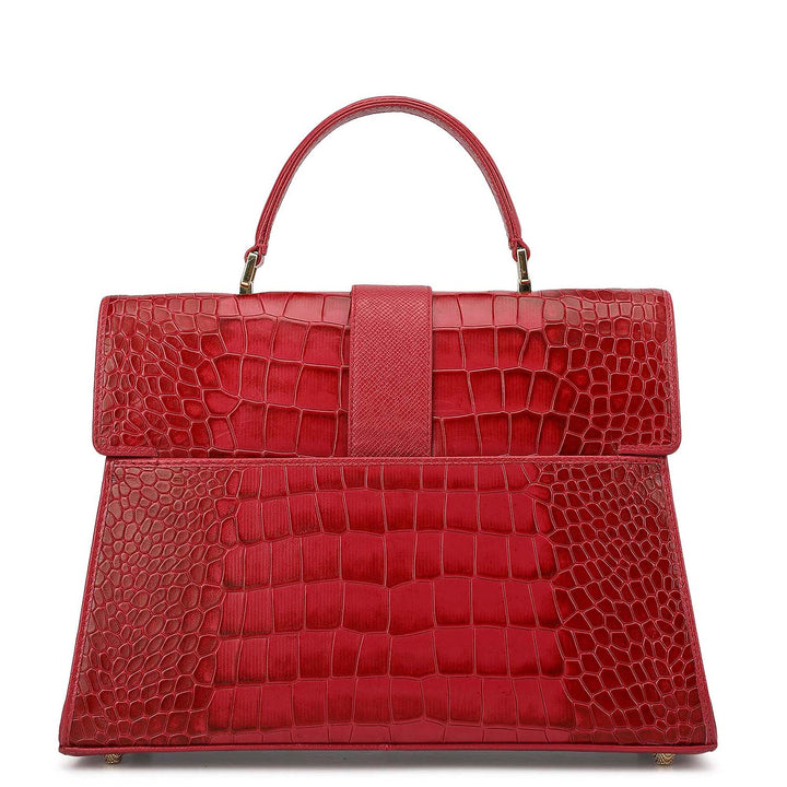 Medium Croco Leather Satchel - Plumberry