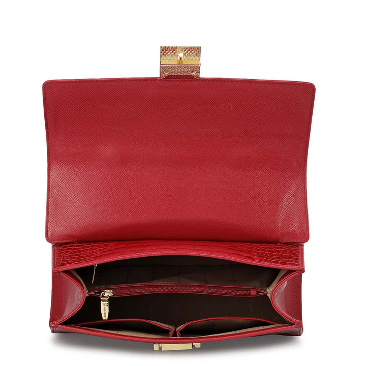 Medium Croco Leather Satchel - Plumberry