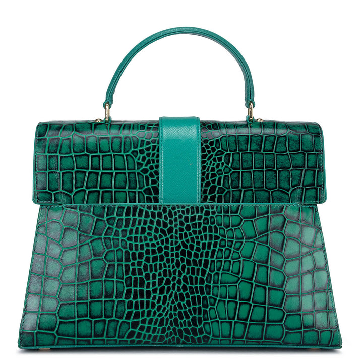 Medium Croco Leather Satchel - Green