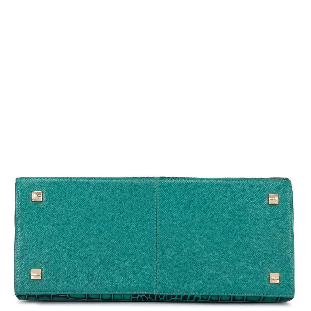 Medium Croco Leather Satchel - Green