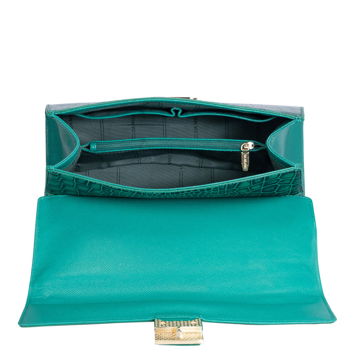 Medium Croco Leather Satchel - Green