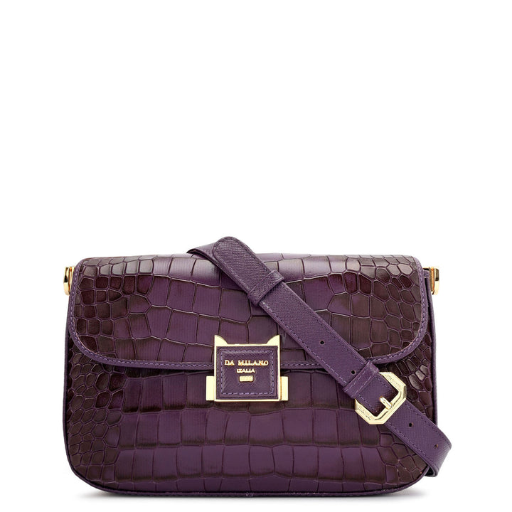 Small Croco Leather Shoulder Bag - Grapevine