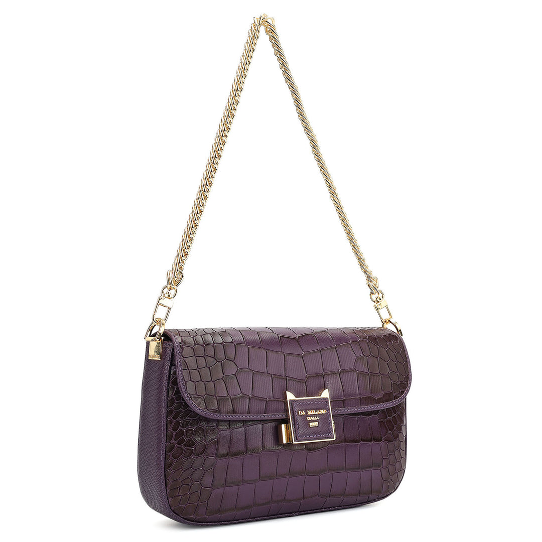 Small Croco Leather Shoulder Bag - Grapevine