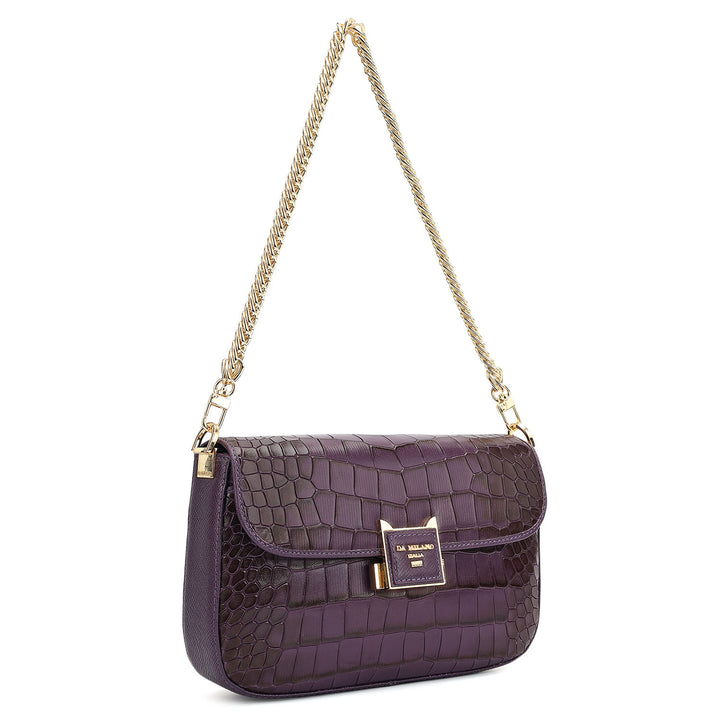 Small Croco Leather Shoulder Bag - Grapevine