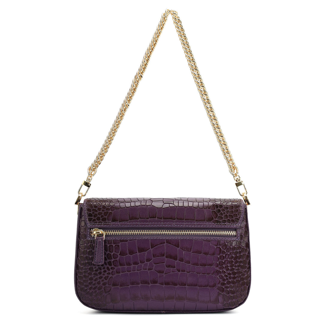 Small Croco Leather Shoulder Bag - Grapevine