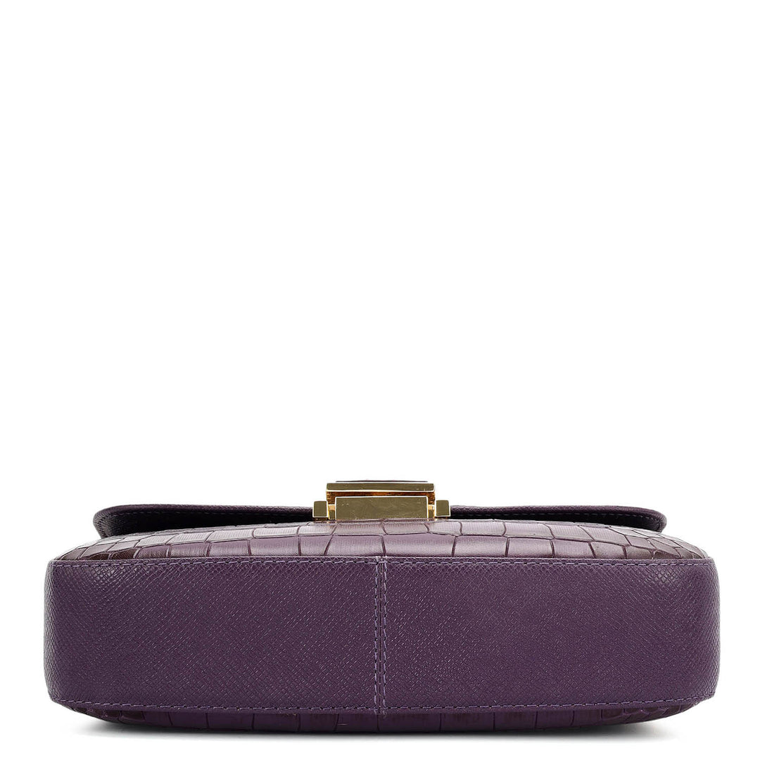 Small Croco Leather Shoulder Bag - Grapevine