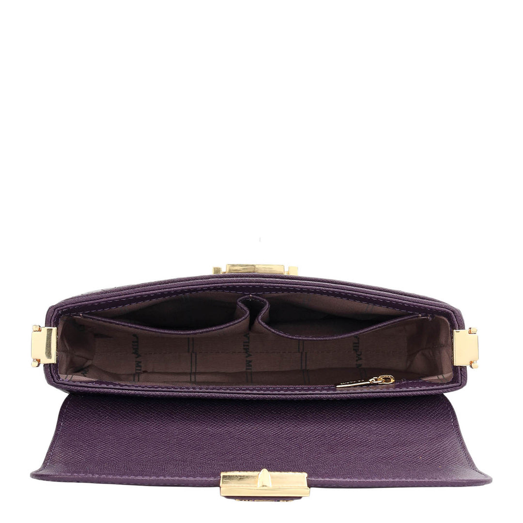 Small Croco Leather Shoulder Bag - Grapevine