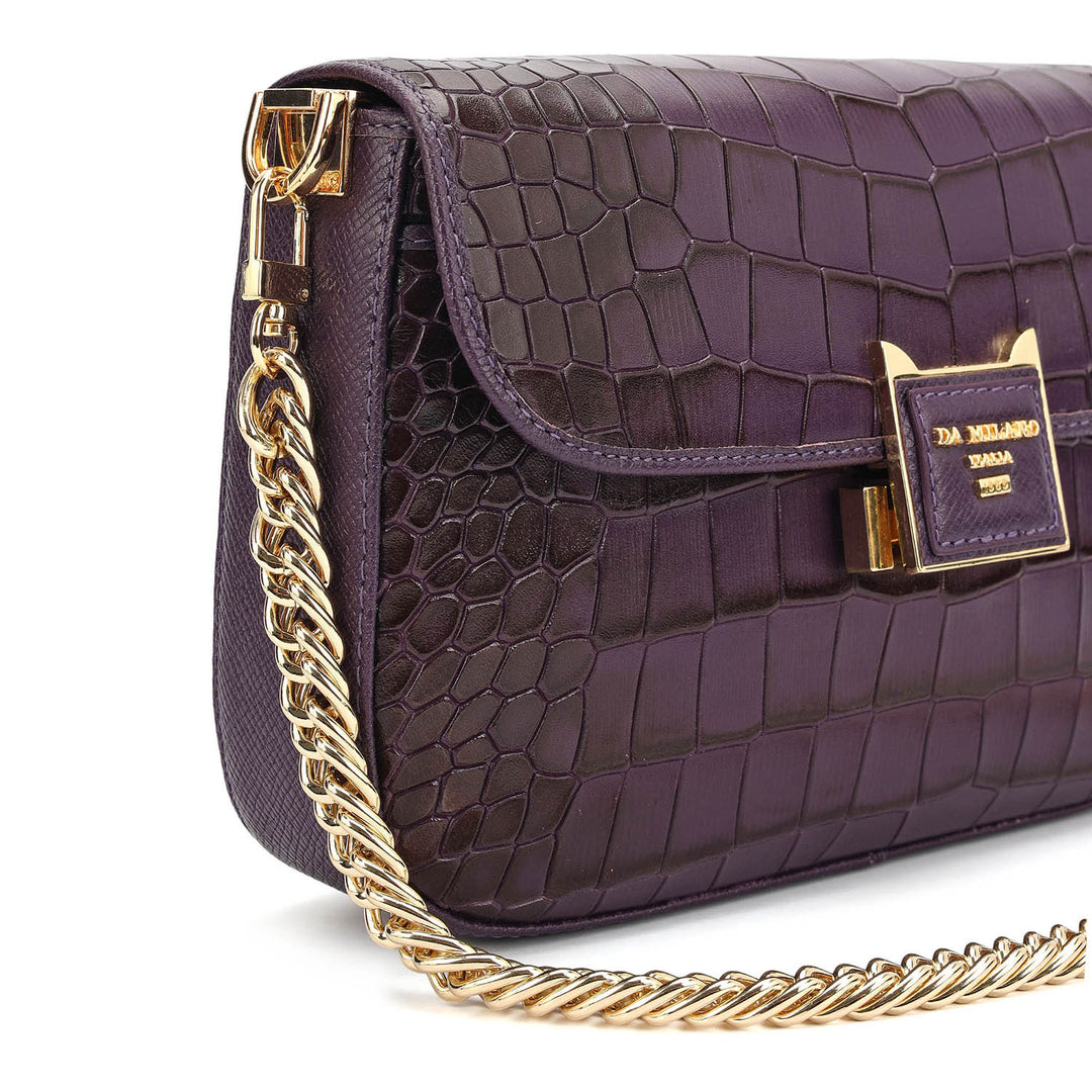 Small Croco Leather Shoulder Bag - Grapevine