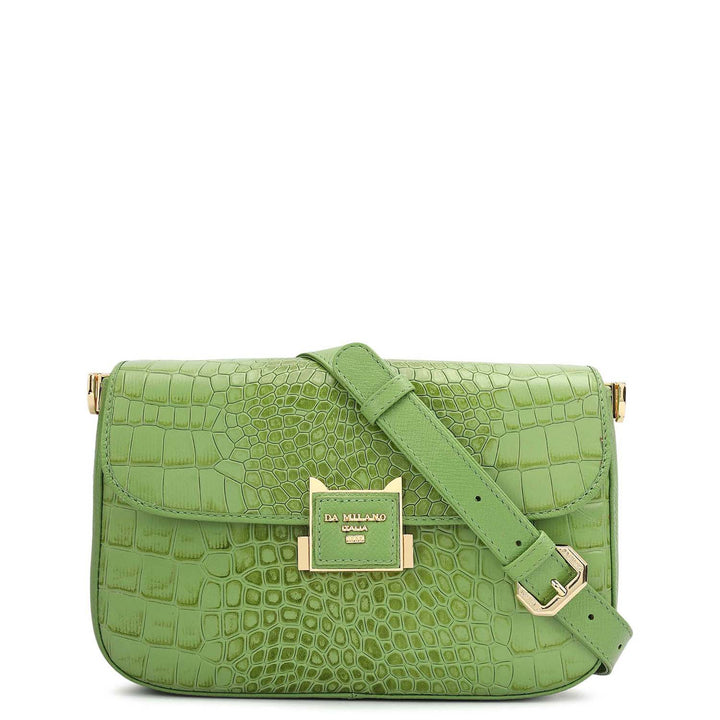 Small Croco Leather Shoulder Bag - Kiwi