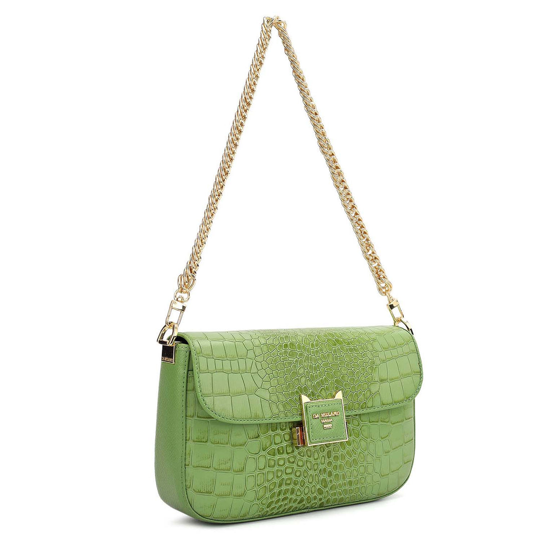 Small Croco Leather Shoulder Bag - Kiwi
