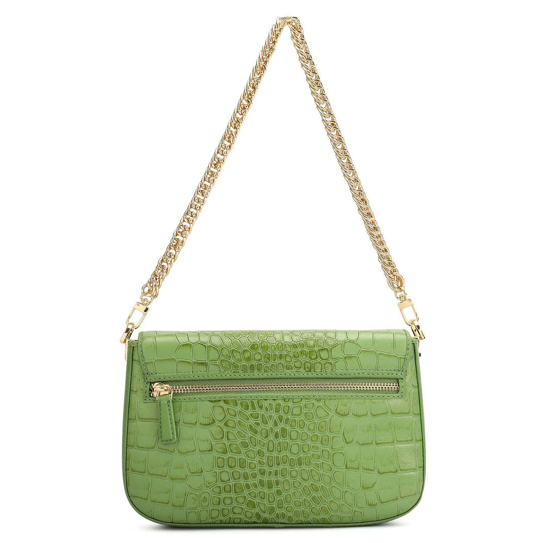 Small Croco Leather Shoulder Bag - Kiwi