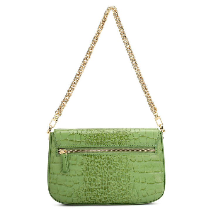Small Croco Leather Shoulder Bag - Kiwi