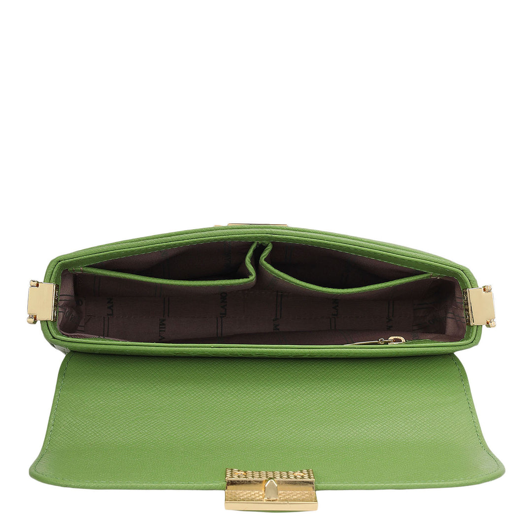 Small Croco Leather Shoulder Bag - Kiwi