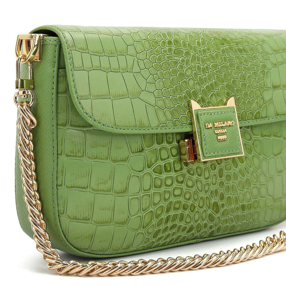 Small Croco Leather Shoulder Bag - Kiwi