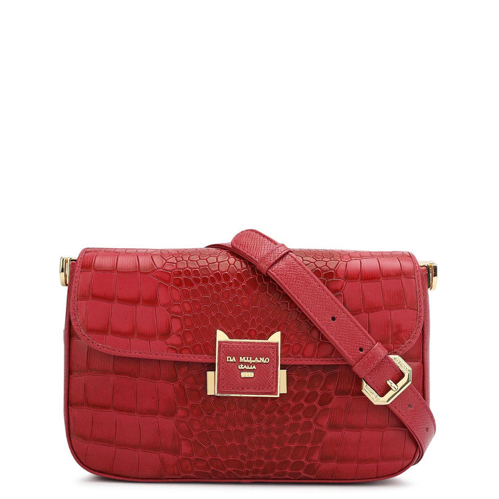 Small Croco Leather Shoulder Bag - Plumberry