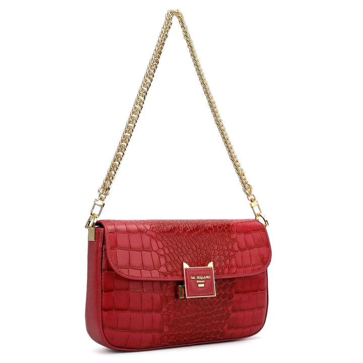 Small Croco Leather Shoulder Bag - Plumberry