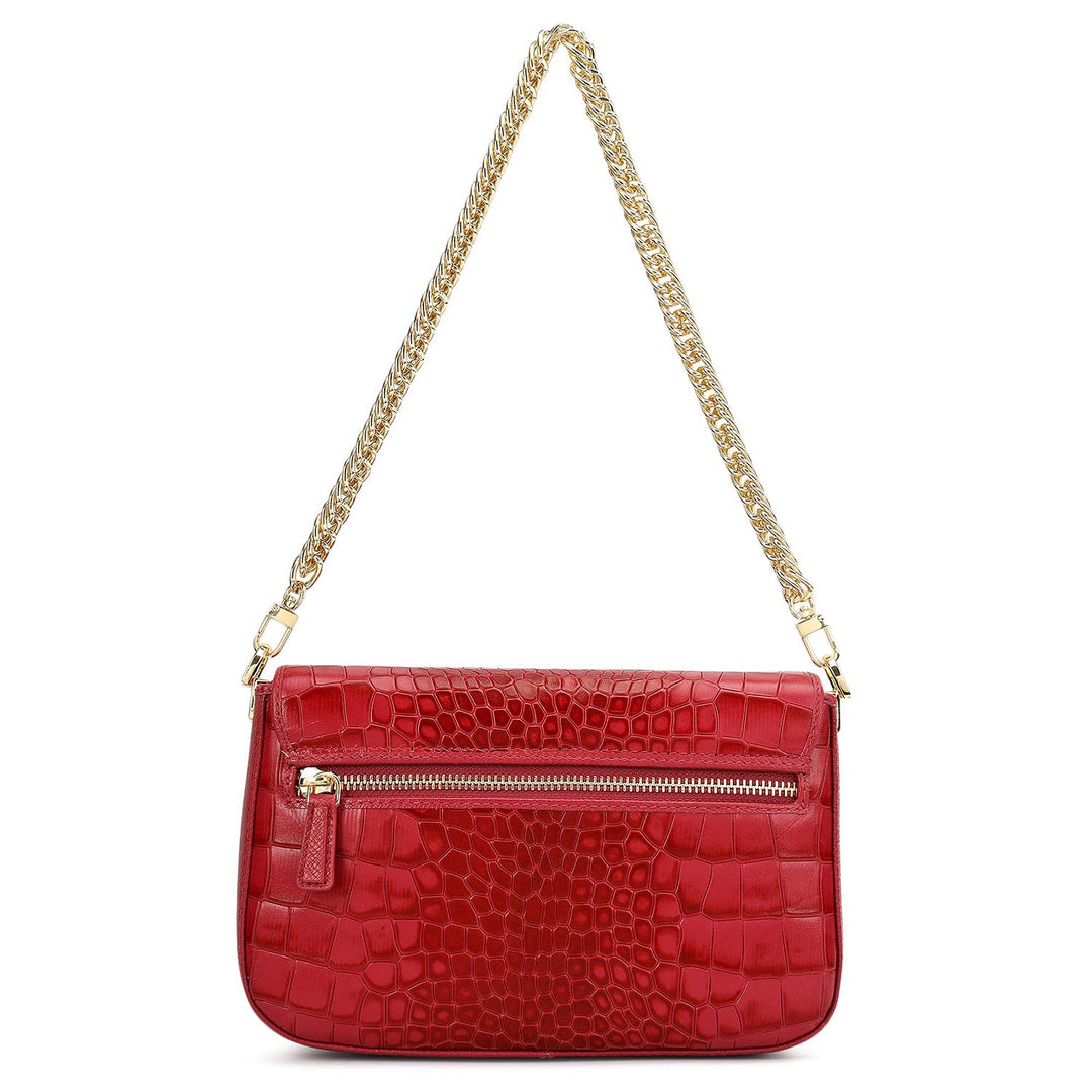 Small Croco Leather Shoulder Bag - Plumberry