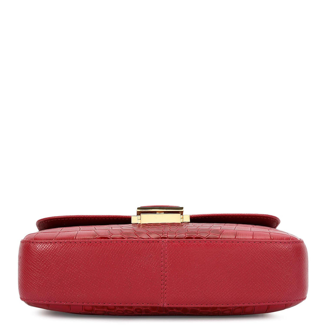 Small Croco Leather Shoulder Bag - Plumberry