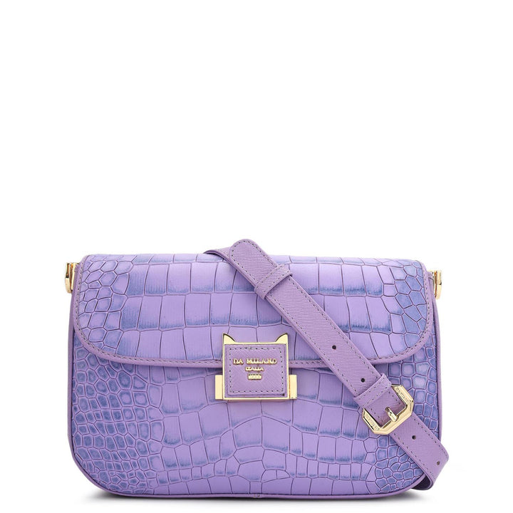 Small Croco Leather Shoulder Bag - Purple Haze