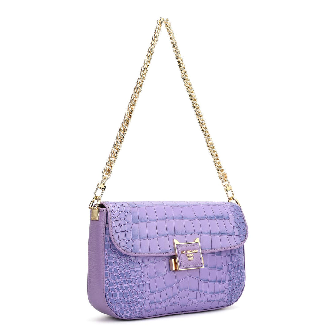 Small Croco Leather Shoulder Bag - Purple Haze