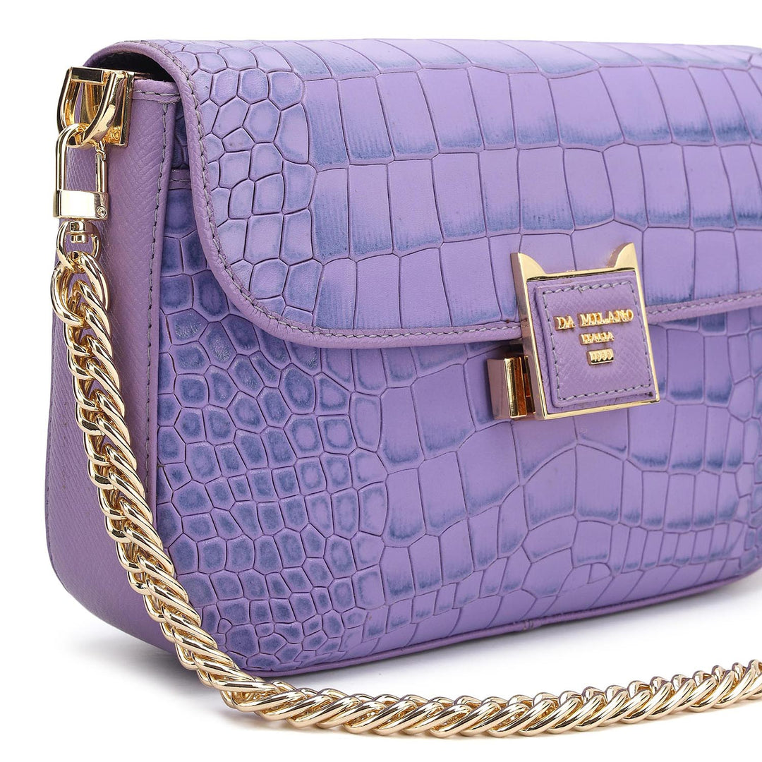 Small Croco Leather Shoulder Bag - Purple Haze