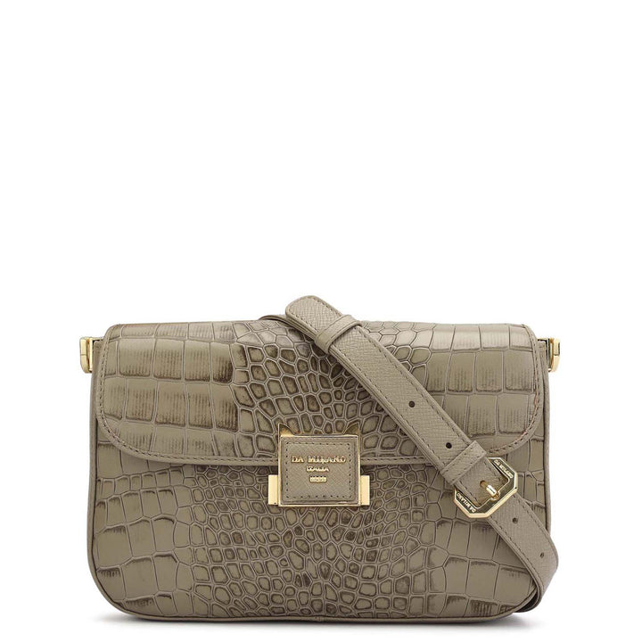 Small Croco Leather Shoulder Bag - Stone Grey