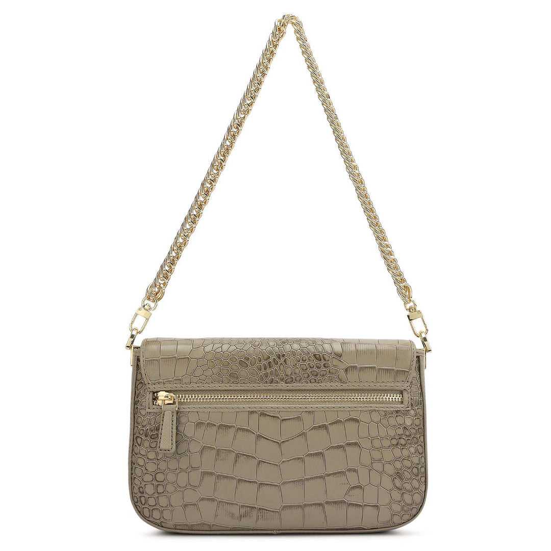 Small Croco Leather Shoulder Bag - Stone Grey
