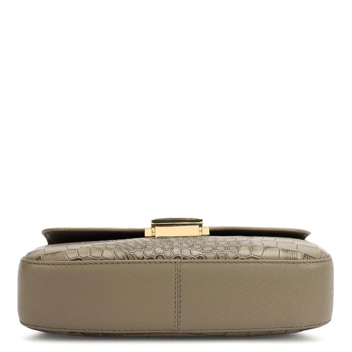 Small Croco Leather Shoulder Bag - Stone Grey