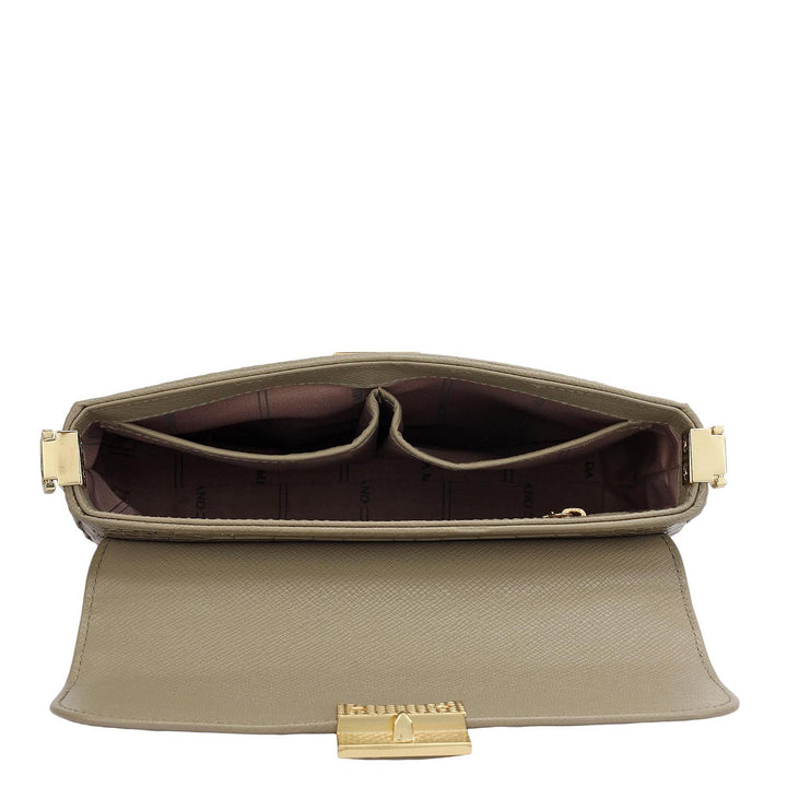 Small Croco Leather Shoulder Bag - Stone Grey