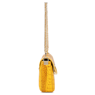Small Croco Leather Shoulder Bag - Honey