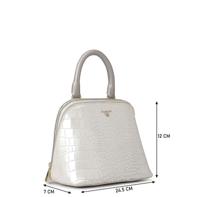 Small Croco Leather Satchel - Pearl