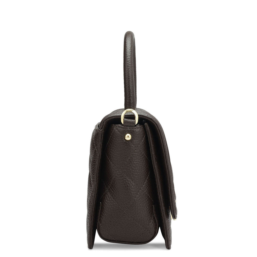 Small Quilting Leather Satchel - Chocolate