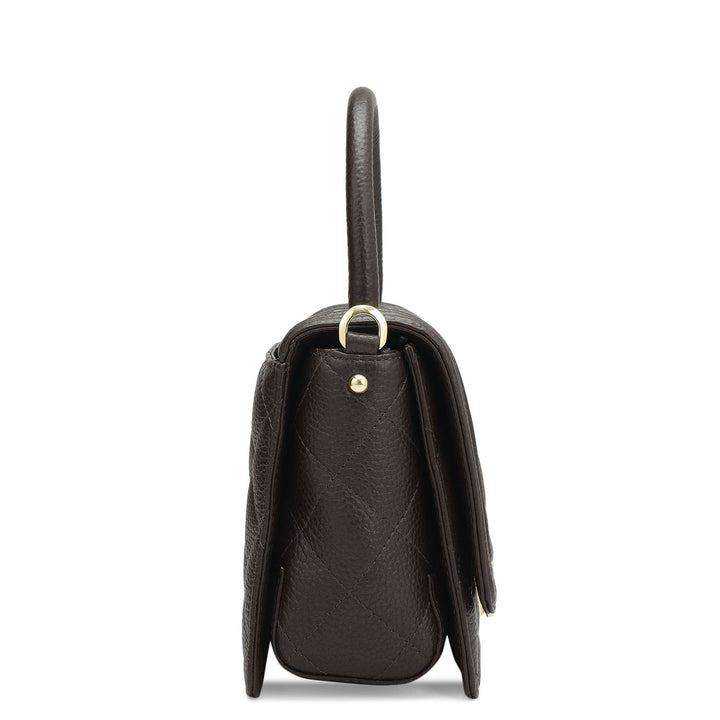 Small Quilting Leather Satchel - Chocolate