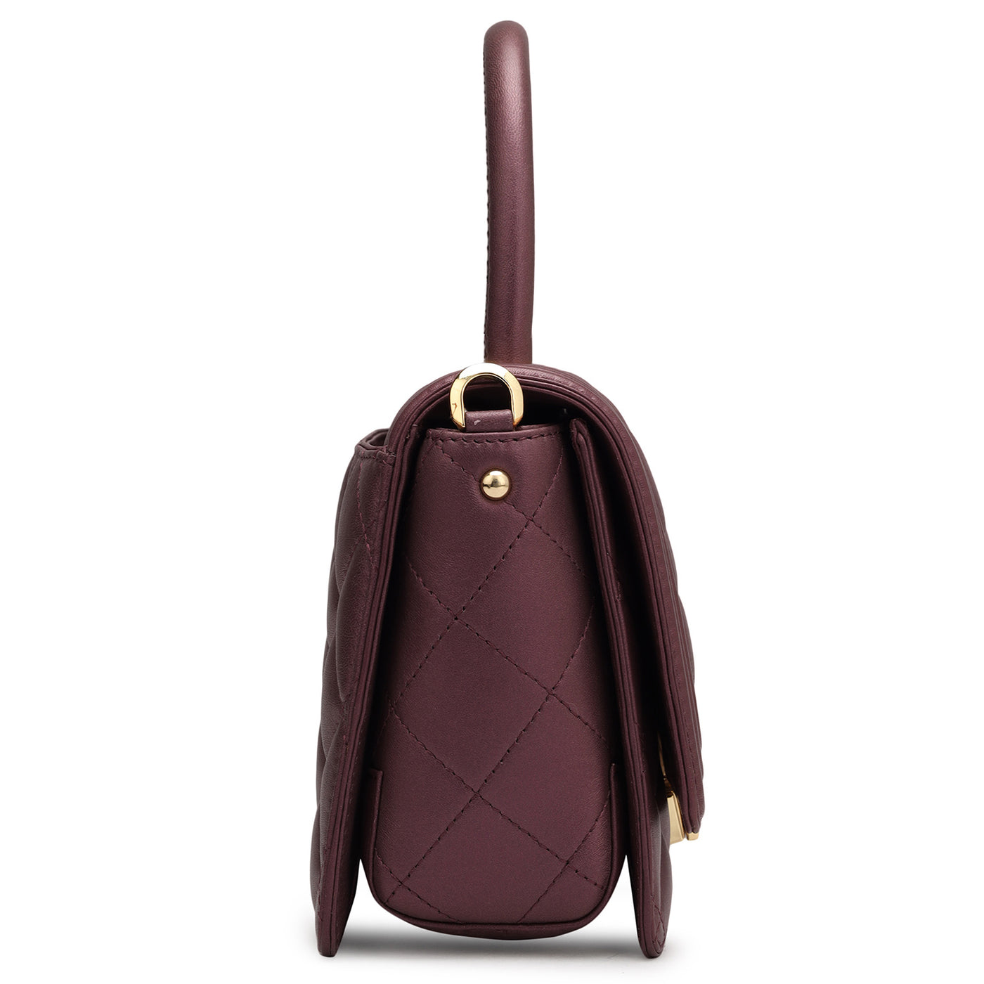Small Quilting Leather Satchel - Plum