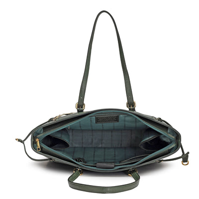 Large Franzy Leather Tote - Petrol Green