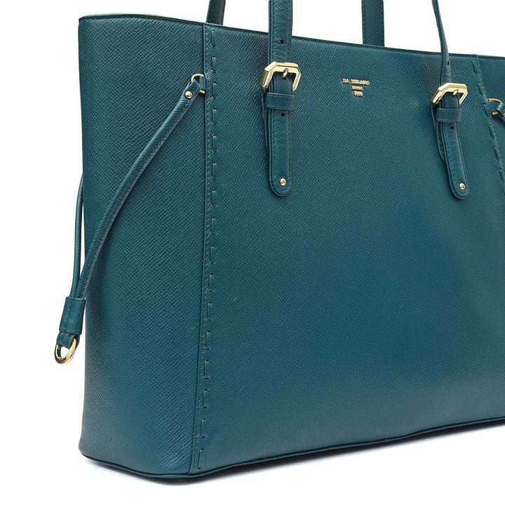 Large Franzy Leather Tote - Teal