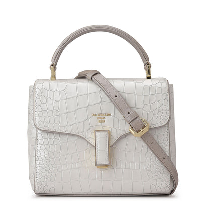 Small Croco Leather Satchel - Pearl