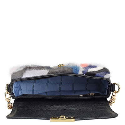 Small Fur Franzy Leather Shoulder Bag - Black