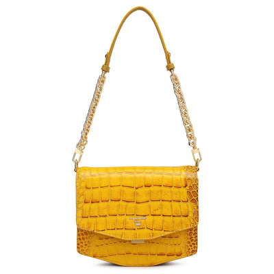 Small Croco Leather Shoulder Bag - Honey