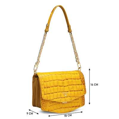 Small Croco Leather Shoulder Bag - Honey