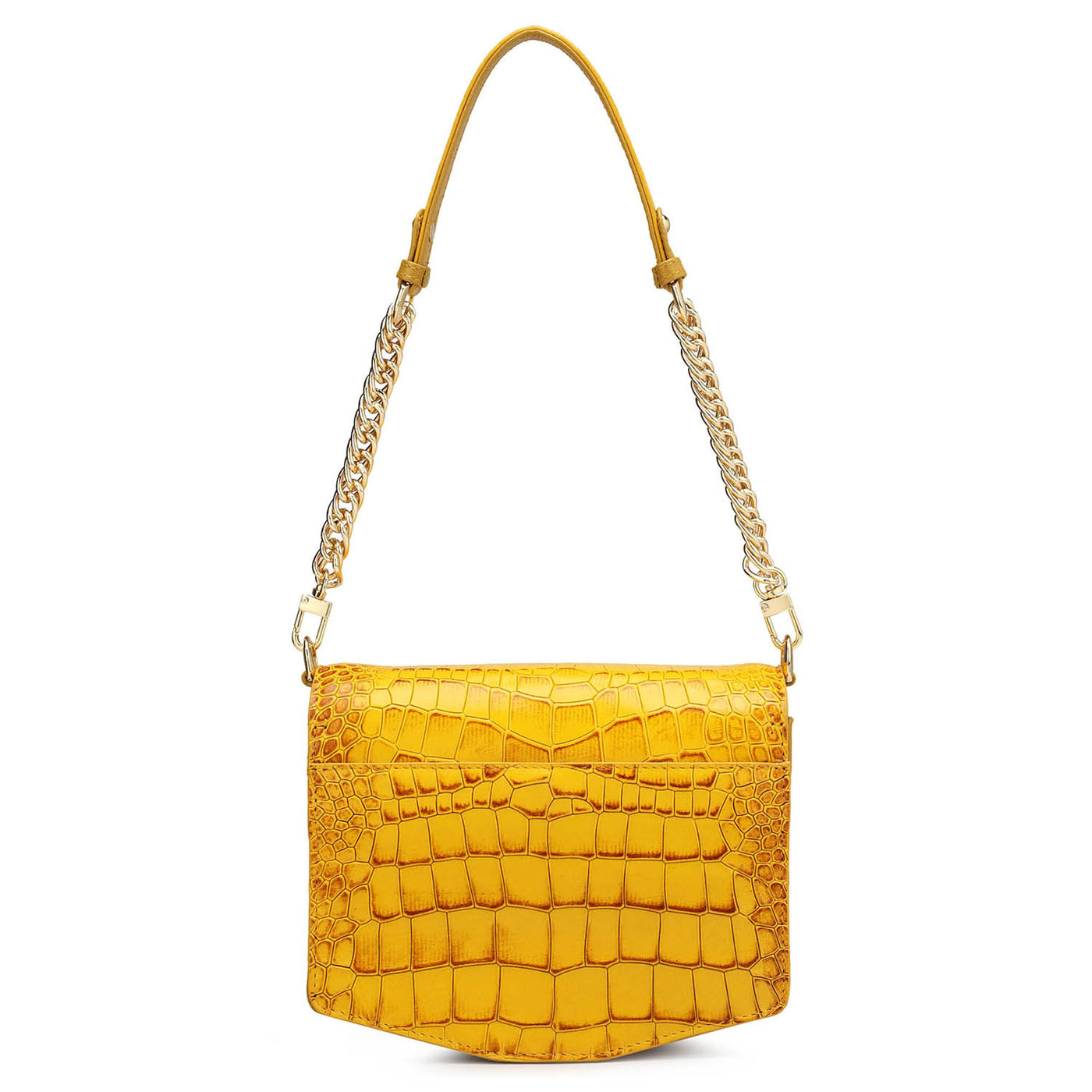 Small Croco Leather Shoulder Bag - Honey